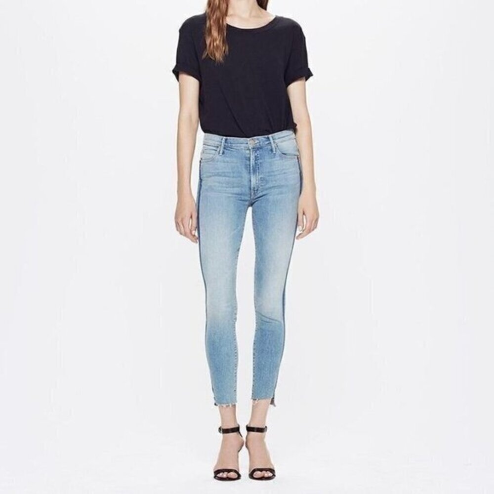 Mother Denim The Stunner Zip Ankle Step Fray Jean in Light Kitty Racer size 26
